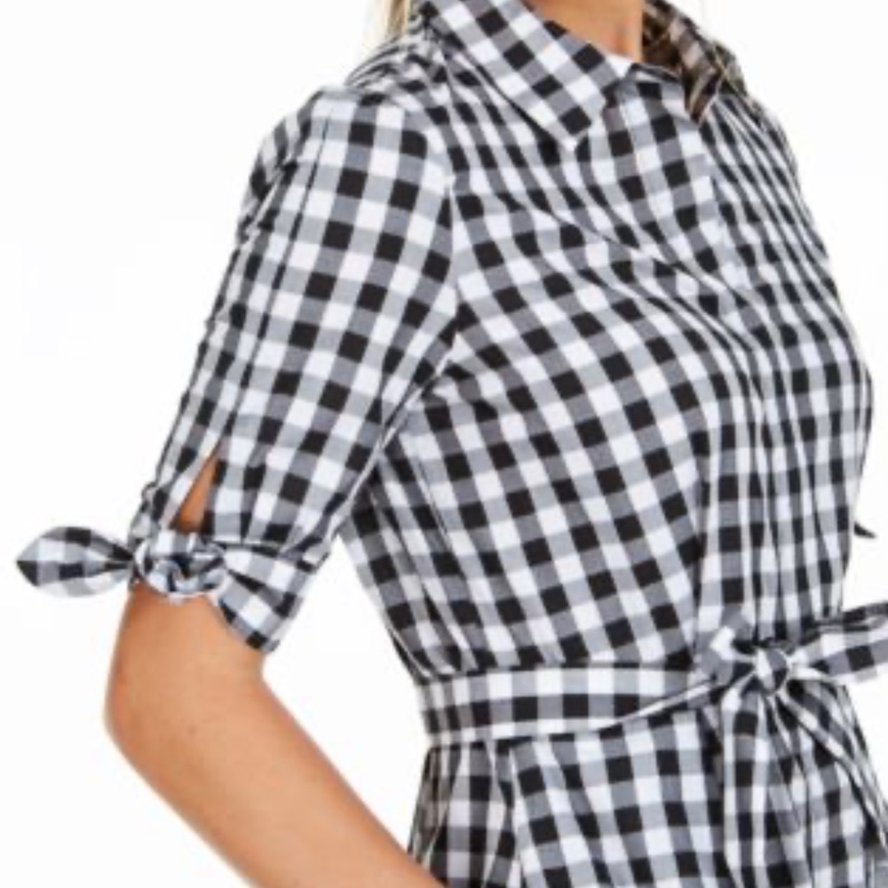 Calvin Klein Modern 1950’s Gingham Shirt Dress - Picture 3 of 11